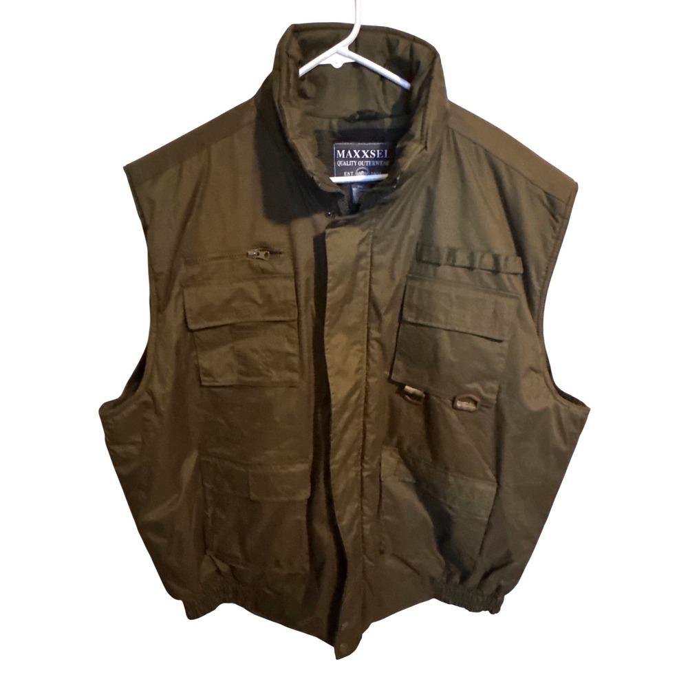 Maxxsel Utility Vest Plaid Lined Multi-Pocket Mens 5XL Olive Green Plaid NWT